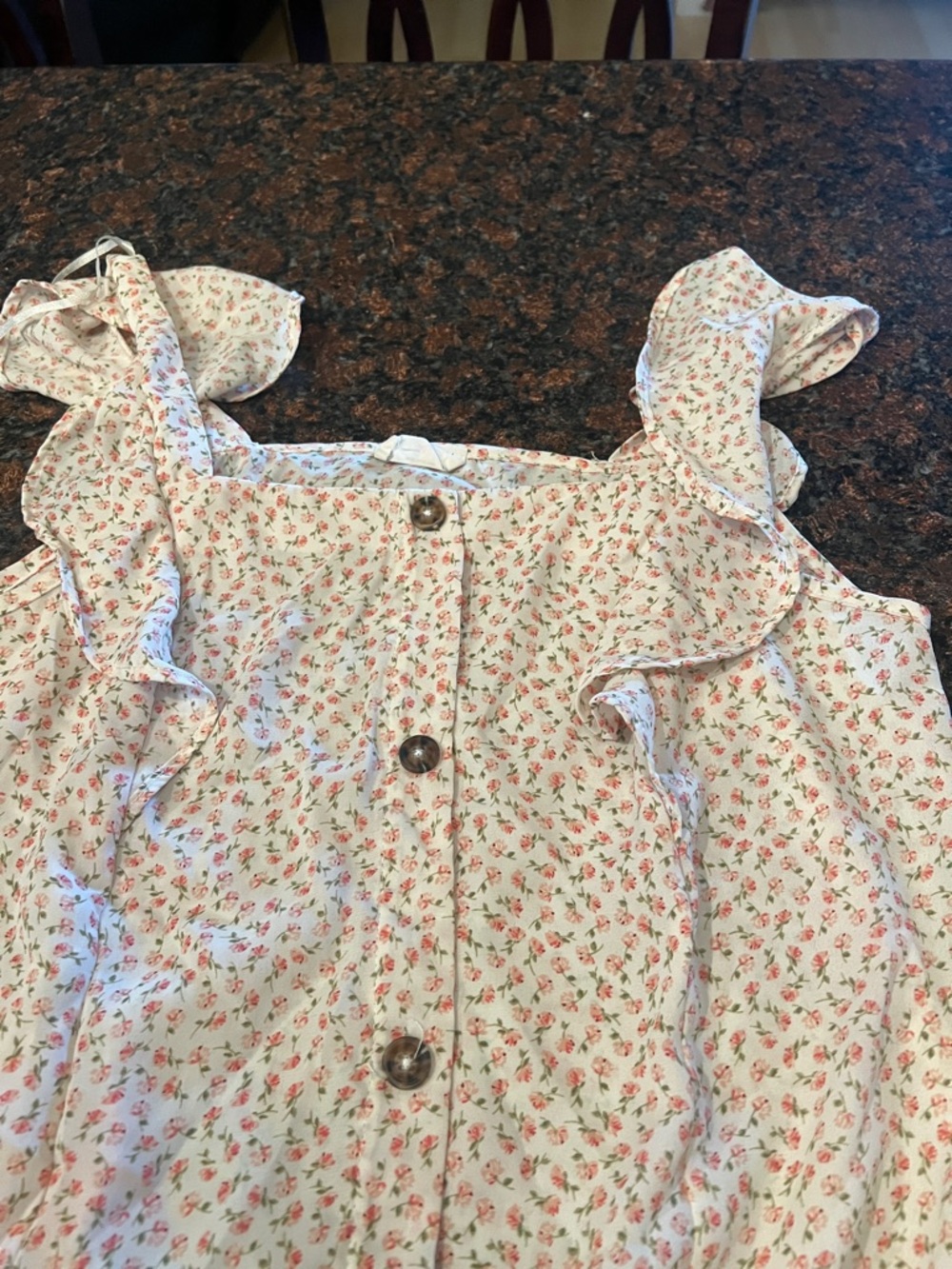 Girls Floral Button-Front Ruffle Tank Top - Pink - Picture 3 of 3